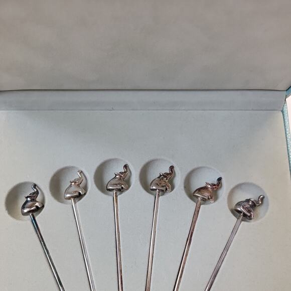 ERCUIS Saint Hilaire Silver Plate ELEPHANT Hors d'Oeuvres Picks Set of 6 in Box - Picture 3 of 8